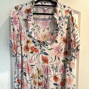 crown & ivy White Floral Maxi Dress with Pink & Orange Blooms